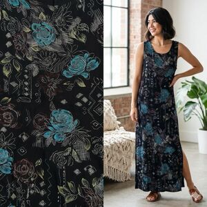 Made in Heaven Vintage 90s Maxi Dress M Slinky Knit Floral Whimsigoth USA Made